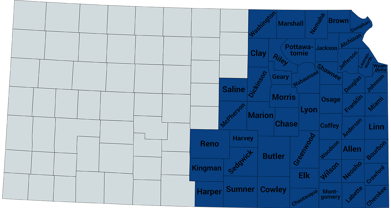 Map showing counties KTCCU serves